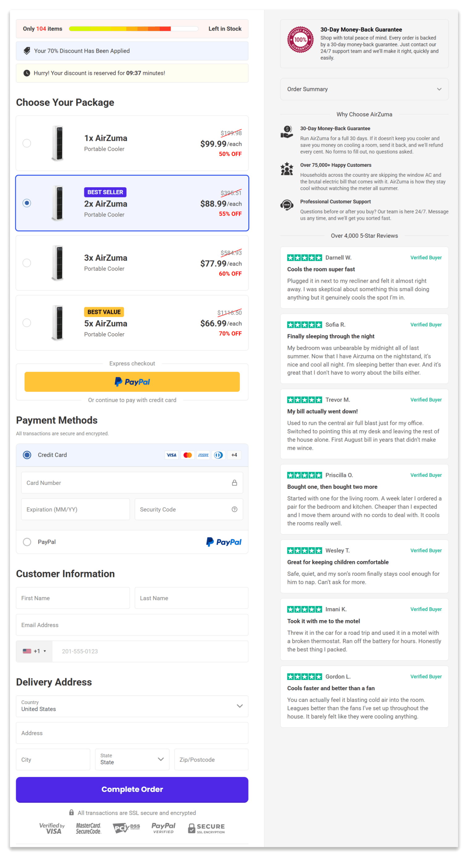 AirZuma portable AC secure checkout page